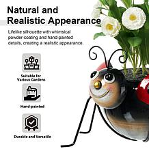 Glitzhome Set of 2 Metal Bee/Ladybug Statue Planters with Drainage