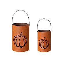 Glitzhome Set of 2 Metal Cutout Pumpkin Bucket