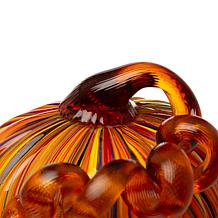 Glitzhome Set of 2 Multi Striped Glass Short Pumpkin