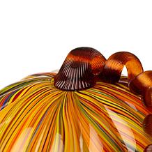 Glitzhome Set of 2 Multi Striped Glass Short Pumpkin