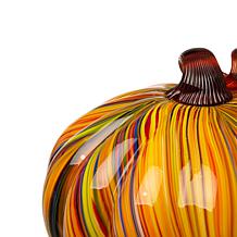 Glitzhome Set of 2 Multi Striped Glass Short Pumpkin