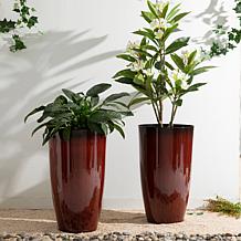 Glitzhome Set of 2 Oversized Gradient Red Faux Ceramic Tall Planters