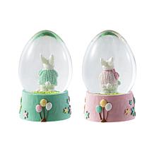 Glitzhome Set of 2 Resin Easter Bunnies Waterglobe