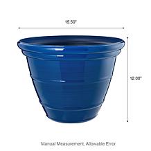 Glitzhome Set of 2 Round Cobalt Blue Faux Ceramic Pot Plastic Planter