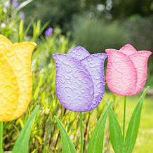 Glitzhome Set of 3 24in H Easter Metal Tulips Yard Stake