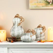 Glitzhome Set of 3 Gray Marble Glass Pumpkin and Gourd