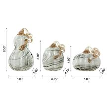 Glitzhome Set of 3 Gray Marble Glass Pumpkin and Gourd