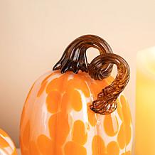 Glitzhome Set of 3 Orange Glass Pumpkin and Gourd