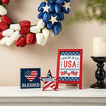 Glitzhome Set of 3 Patriotic Americana Wooden Block Table Sign