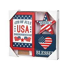 Glitzhome Set of 3 Patriotic Americana Wooden Block Table Sign