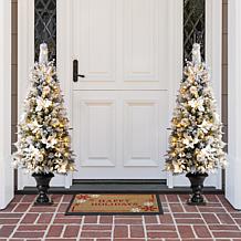 Glitzhome Set of Two 5ft Pre-Lit Pine Artificial Christmas Porch Tree