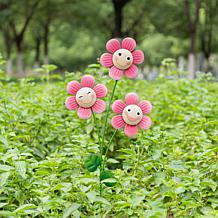 Glitzhome Whimsical Happy Face Flower Garden Stake & Wall Decor