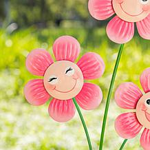 Glitzhome Whimsical Happy Face Flower Garden Stake & Wall Decor