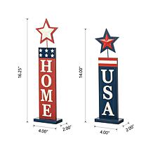 Glitzhome Wooden Patriotic Americana Firecracker Table Sign - Set of 2