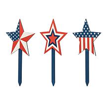 Glitzhome Wooden Patriotic Star Yard Stake - Set of 3