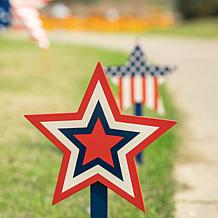 Glitzhome Wooden Patriotic Star Yard Stake - Set of 3