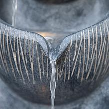 Glitzhome Zen-Style Alms Bowl Fountain with LED Light, 34"H