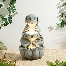 Glitzhome Zen-Style Animal Outdoor Fountain with LED Lights 21.75"H