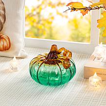 Glizthome 5.75" Gradient Turquoise Glass Pumpkin