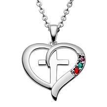 Gold Over Sterling Family Heart And Cross Birthstone Pendant