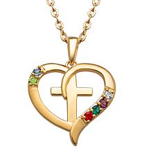 Gold Over Sterling Family Heart And Cross Birthstone Pendant