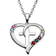 Gold Over Sterling Family Heart And Cross Birthstone Pendant