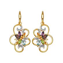 Gold-Plated Multicolor Multigemstone and Diamond Swirl Earrings