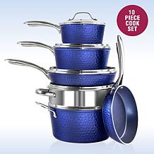 Granitestone 10-Piece Hammered Nonstick Cookware Set, Blue