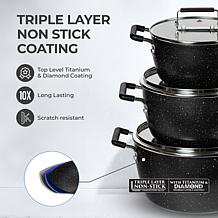 Granitestone 6 Piece Stackable Nesting Pot Set w/Tempered Glass Lids
