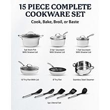 Granitestone Charleston Hammered White 15-Piece Cookware Set