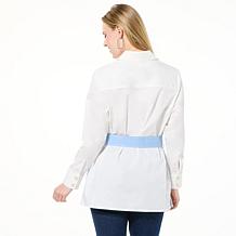 GREY by Jhoan Sebastian Grey Belted Stretch Poplin Top