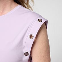 GREY by Jhoan Sebastian Grey Grommet Detail Cap Sleeve Jersey Knit Tee