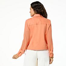 GREY by Jhoan Sebastian Grey Knit Denim Jacket w/Mesh Sweater Sleeve