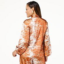 GREY by Jhoan Sebastian Grey Satin Knotted Detail Printed Top