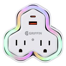 Griffin 2-Outlet Wall Tap with USB and Neon Light