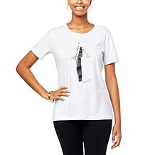 H Halston Studio Short-Sleeve Logo Tee