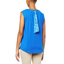 H Halston Super-Soft Knit Sleeveless Top with Scarf Tie Back