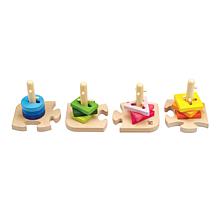 Hape Creative Peg Puzzle Wooden Stacking Shape Puzzle Toy, 16 pcs