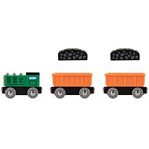 Hape Diesel Freight TrainGreen and Orange 3pc Wooden Locomotive Toy