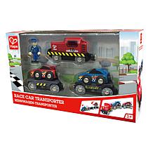Hape Race Car Transporter - 6 Pc Set, Kid's Loading & Towing Playset
