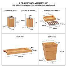 Hastings Home 5-Piece Bamboo Bathroom Décor Set - Brown