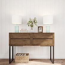 Hastings Home Blue Glass Lamp and Shade with LED Bulb - Blue