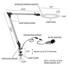 Hastings Home Clamp-On Architect Lamp w/ Dimmable LED - Silver
