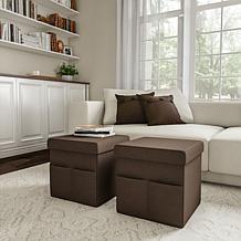 Hastings Home Foldable Storage Cube Ottoman with Pockets 2-Pack