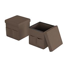 Hastings Home Foldable Storage Cube Ottoman with Pockets 2-Pack