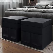 Hastings Home Foldable Storage Cube Ottoman with Pockets 2-Pack