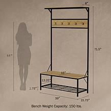 Hastings Home Metal Hall Tree Entryway Storage Bench - Black & Tan