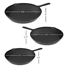 Hastings Home Set of 3 Cast Iron Pre-Seasoned Nonstick Skillets