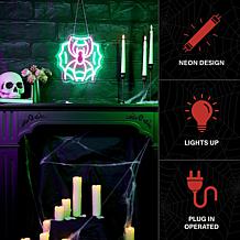 Haunted Hill Farm 0.9-Ft. Neon Pink & Green LED Spider with Web Wal...
