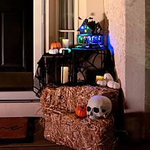 Haunted Hill Farm 1-Ft. Animated LED Haunted House with Flying Witc...